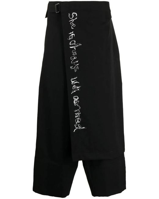 Yohji Yamamoto Black Wrap-Design Wool Cropped Trousers for men