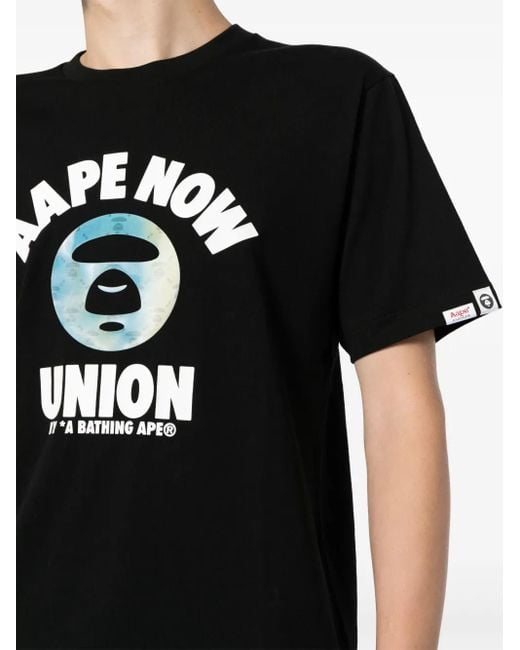 Aape By A Bathing Ape Black Graphic-Print Cotton T-Shirt for men