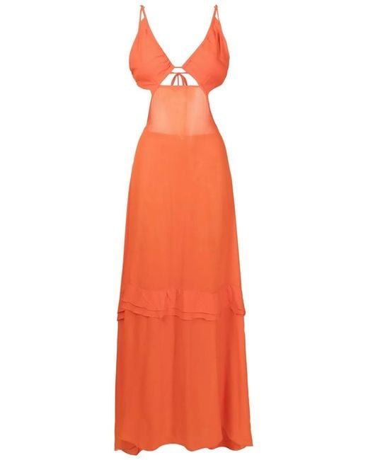 Amir Slama Orange Robe Longue À Effet De Transparence
