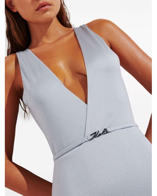 Karl Lagerfeld Gray Metallic V-neck Swimsuit