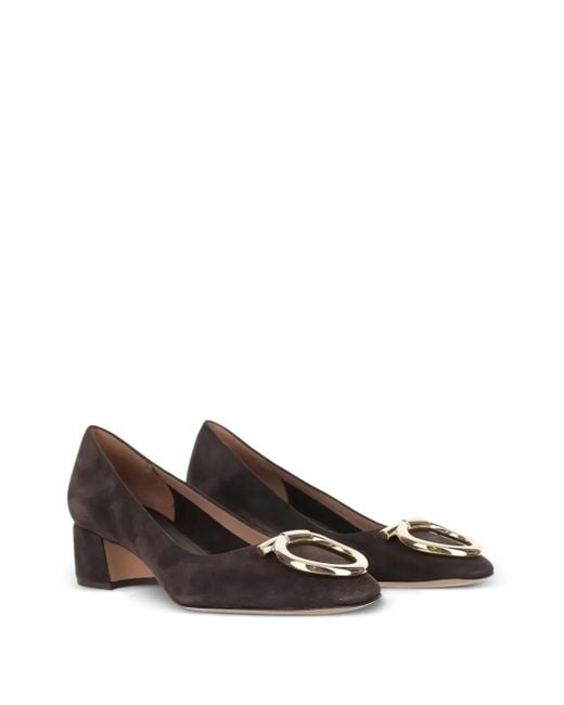 Ferragamo Brown 70Mm Gancini-Detail Suede Heeled Pumps