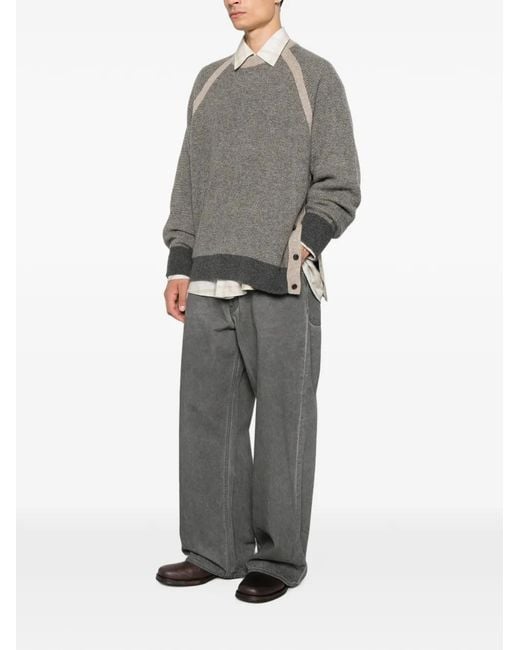 Ziggy Chen Gray Raglan-Sleeve Button-Slit Sweater for men