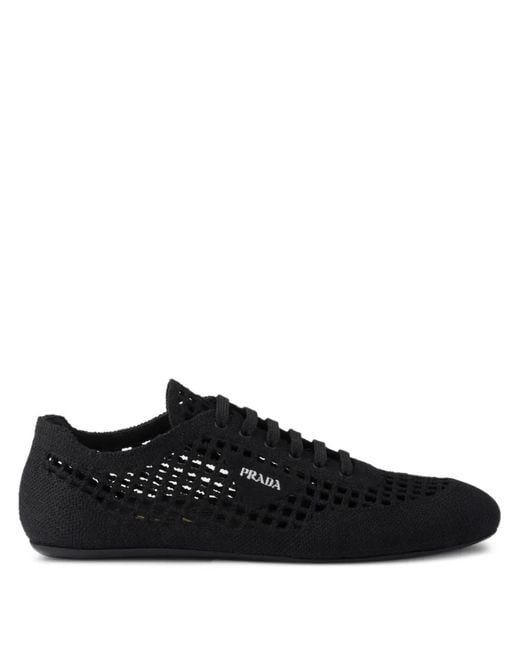 Prada Black Cotton Crochet Collapse Sneakers