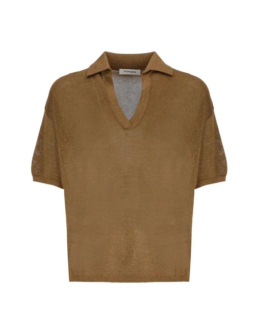 Kangra Brown Metallic-Effect Polo-Collar T-Shirt