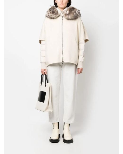 Moorer Natural Layered Shearling-Collar Puffer Jacket