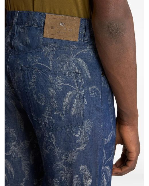 Etro Blue All-Over Jacquard-Motif Jeans for men