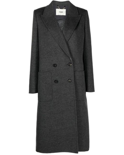 Fendi Black Double-breasted Virgin-wool Coat