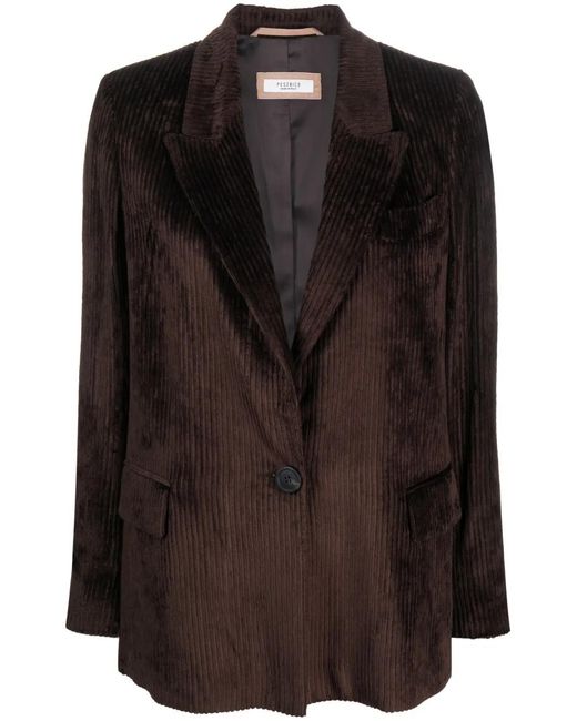 Peserico Black Tailored Corduroy Single-Brested Blazer