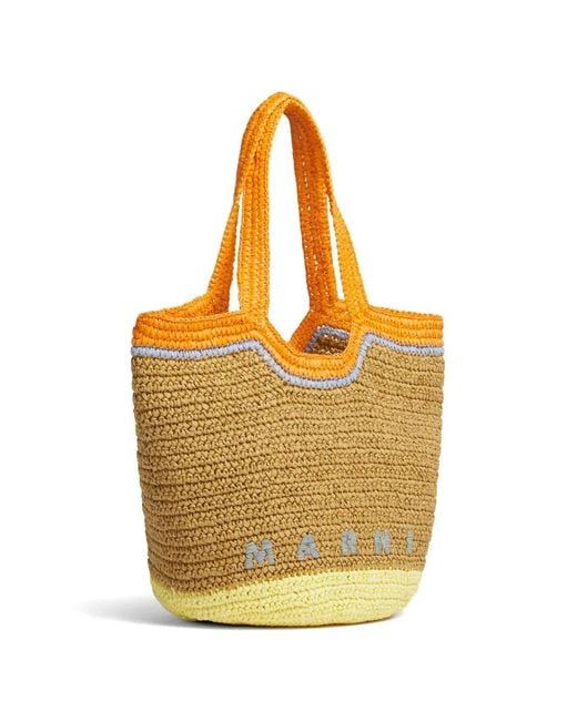 Marni Yellow Raffia Logo Shoulder Bag