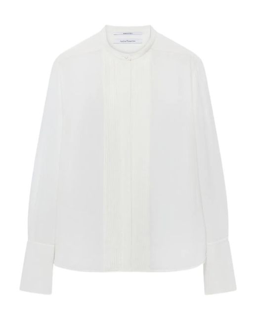 Another Tomorrow White Pleated Tuxedo Shirt