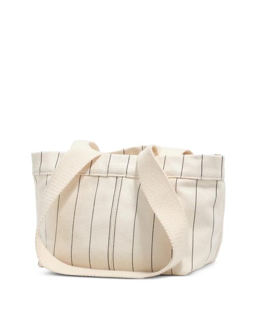 Bimba Y Lola Natural Mini Pinstripe Logo-Embroidered Shoulder Bag