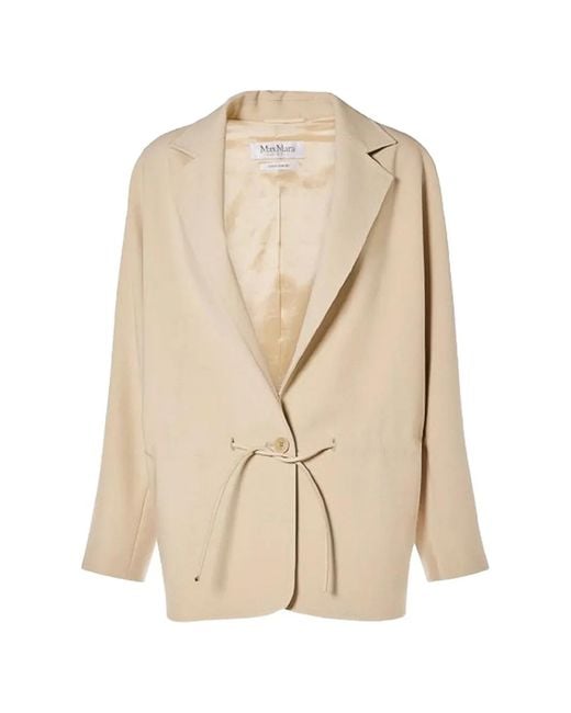 Max Mara Natural Drawstring-Waist Notched-Lapels Jacket