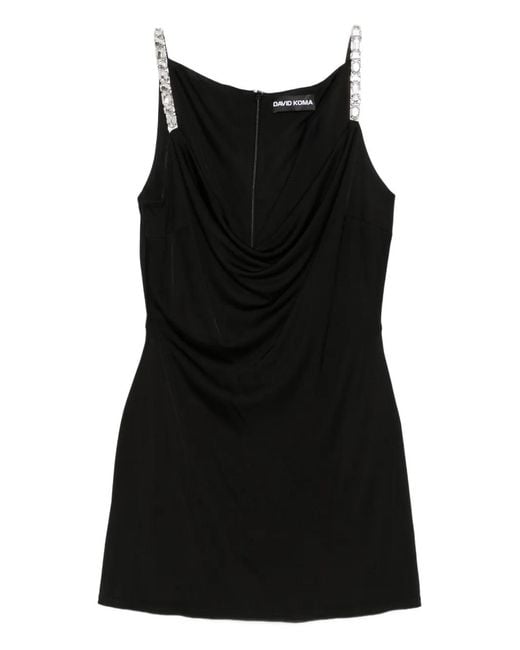 David Koma Black Crystal-Embellished Cowl-Neck Dress