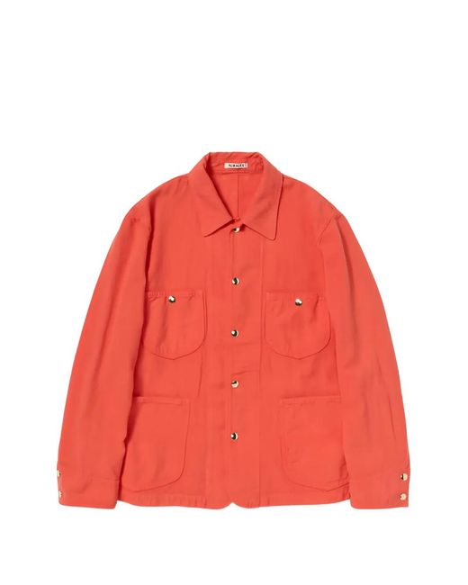 Auralee Red Button-Up Patch-Pocket Jacket for men
