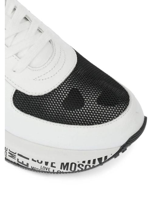 Moschino White Mesh-Panel Leather Sneakers