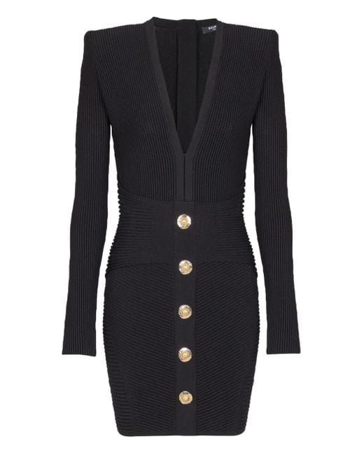 Balmain Black Ribbed Bodycon Dress