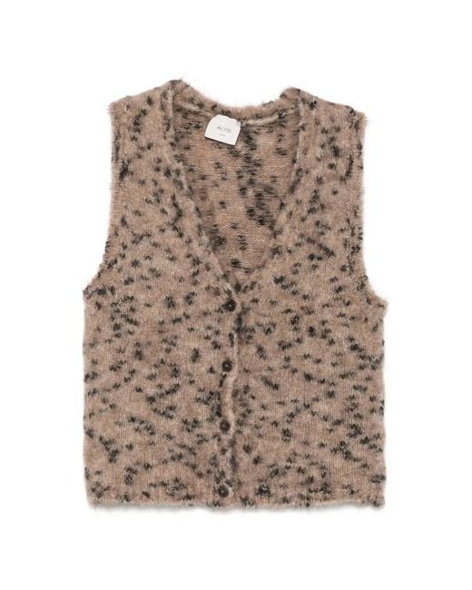 Leopard-Pattern Button-Up Vest di Alysi in Brown