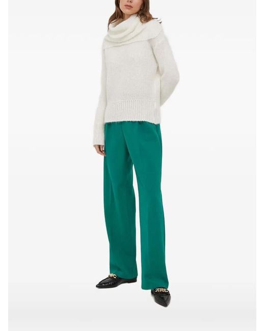 Sisley White Off-The-Shoulder Knitted Sweater