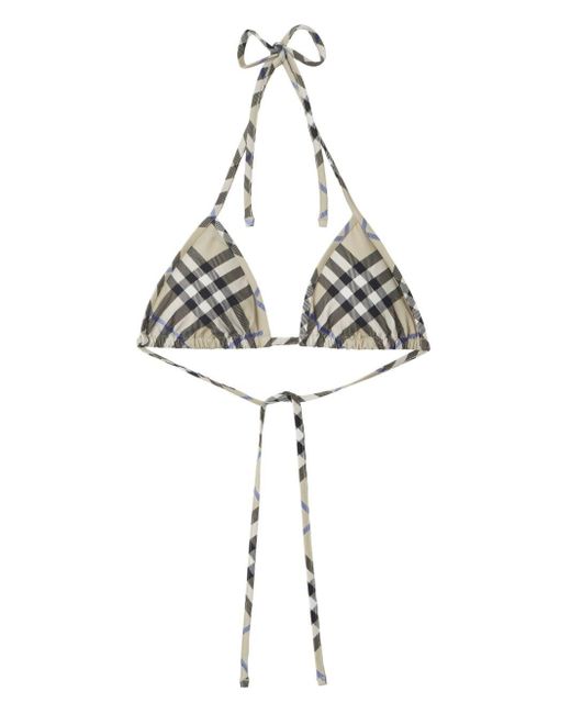 Burberry Triangel Geruite Bikinitop in het Metallic