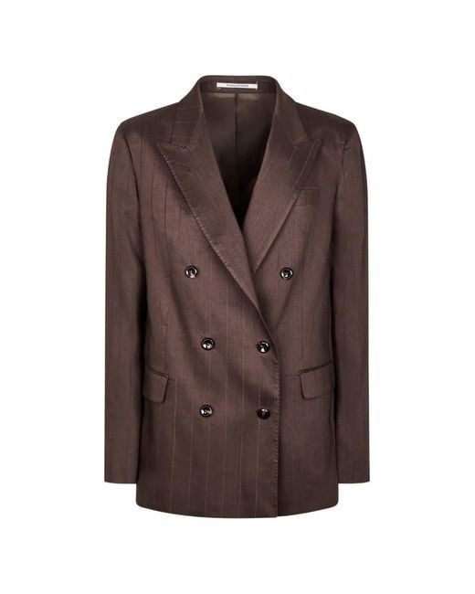 Tagliatore Brown Pinstripe Double-Breasted Blazer