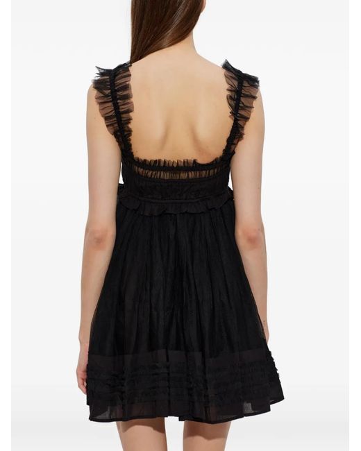AllSaints Black Angela Ruffled Tulle-Overlay Mini Dress