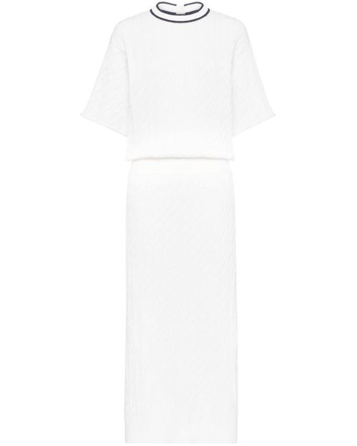Brunello Cucinelli White Kleid mit Zopfmuster