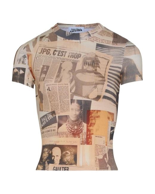 Jean Paul Gaultier White Fitted Ecru Stretch Cotton T-Shirt With "Journal" Print
