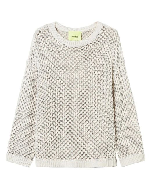 Twinset White Lurex-Detail Open-Knit Sweater