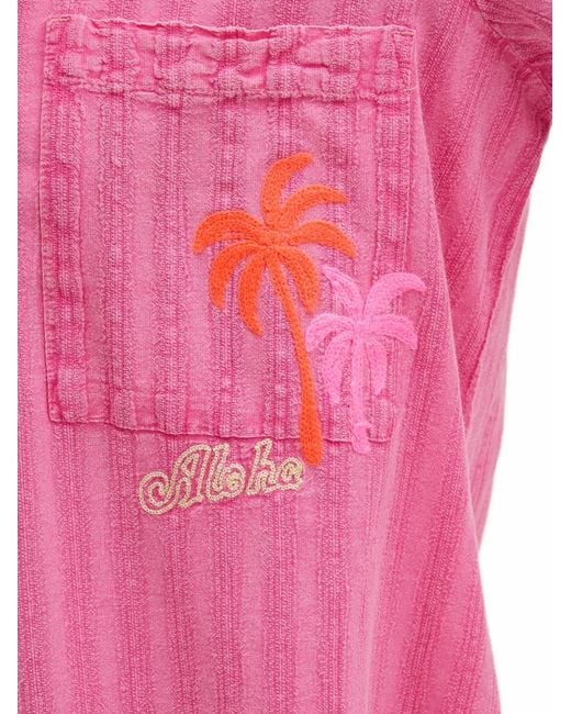 Rip Curl Pink Hotel Malibu Embroidered-Palm-Tree Shirt