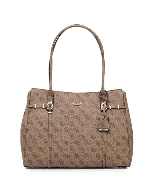 Guess Brown Leona Logo-Print Monogram Tote Bag