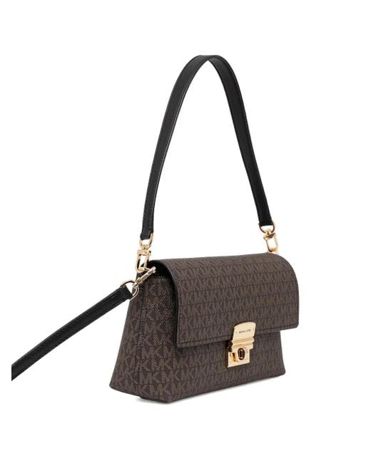 MICHAEL Michael Kors Black Signature-Logo Print Flap Shoulder Bag