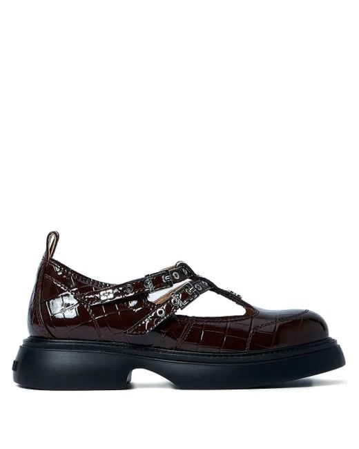 Ganni Women's Black Butterfly Crocodile-Effect Buckle Loafers Ganni Women's Black Butterfly Crocodile-Effect Buckle Loafers