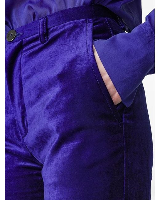 Forte Forte Blue Velvet-Texture Flared Trousers