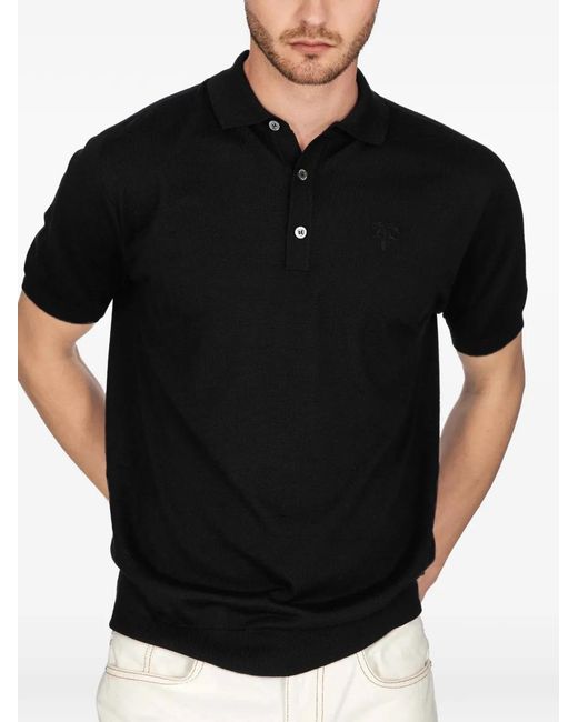 PLACE OF ELMS Black Logo-Embroidered Short-Sleeve Polo Shirt for men