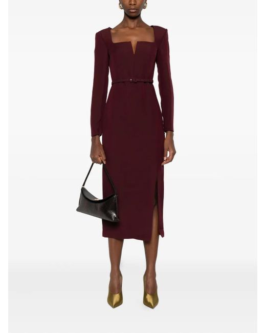 Roland Mouret Purple Square-Neck Belted Dress