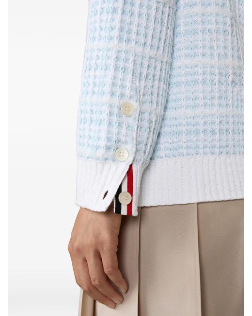 Thom Browne Blue Tuck Stitch Elongated Cardigan