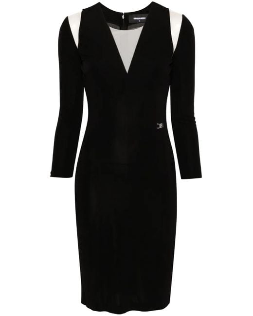 DSquared² Black Logo-Plaque Mesh-Detail Dress