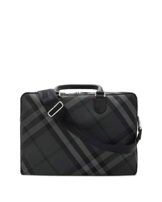 Burberry Black Check-Pattern Briefcase for men