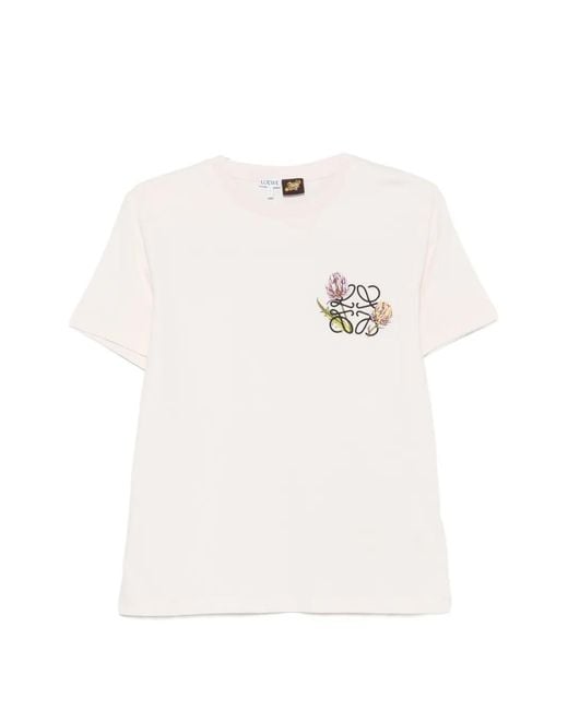 Loewe White X Paula's Ibiza Anagram Floral-Embroidered T-Shirt