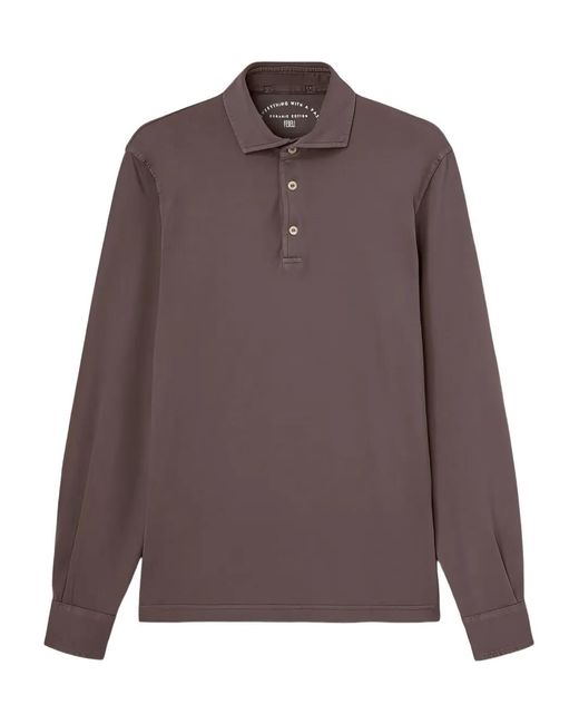 Fedeli Brown Buttoned Long-Sleeve Polo Shirt for men