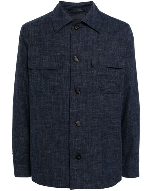 メンズ N.Peal Cashmere スプレッドカラー シャツジャケット Blue