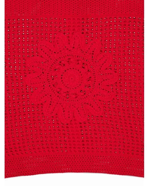 Escvdo Red Solar Crochet-Appliqué Knitted Shirt