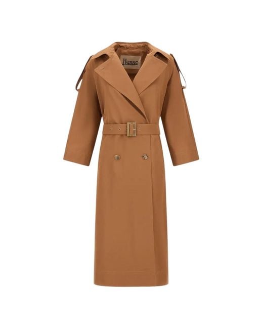 Herno Brown Double-Breasted Belted Trench Coat