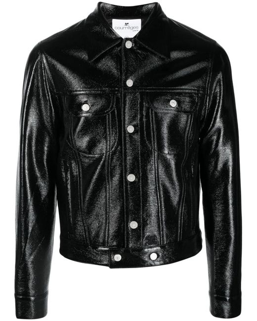 Courreges Black Faux-Leather Button-Up Jacket for men