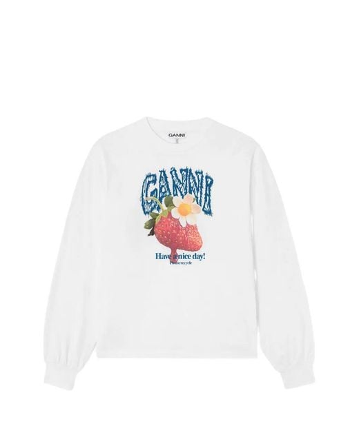 Ganni White Printed Cotton T-Shirt