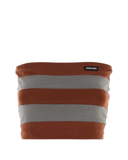 Miu Miu Brown Striped Jersey Crop Top