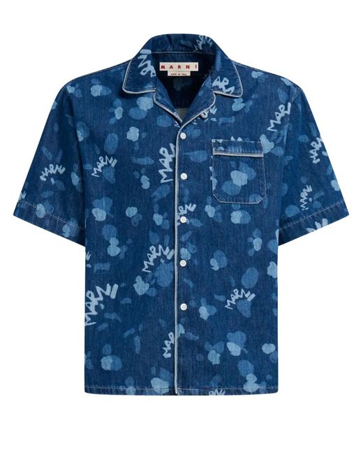 Marni Blue Printed Denim Shirt for men