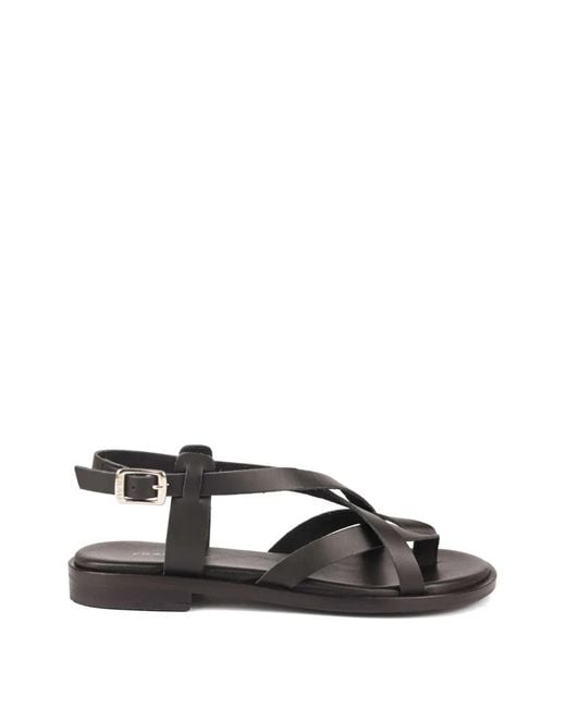 Frau Black Leather Thong Sandals