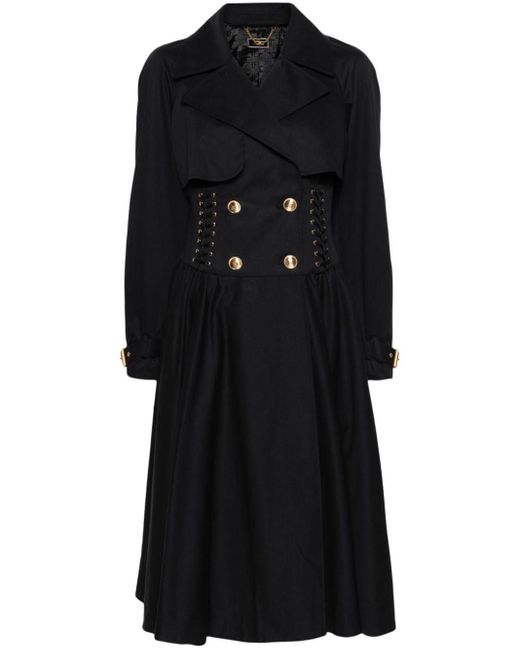 Elisabetta Franchi Black Corset-style Cotton Trench Coat