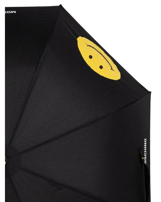 Moschino Black Smiley Logo-Print Umbrella